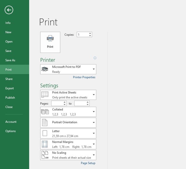 Nhấn vào “Print” trong Excel để thiết lập các thông số in