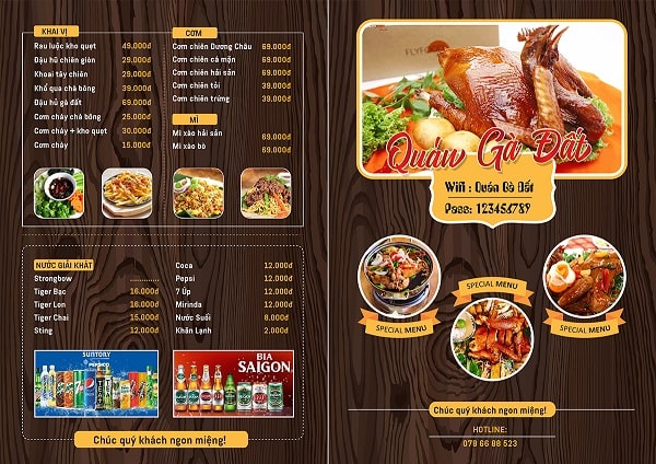 Menu ấn tượng và thu hút khách hàng