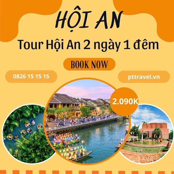 Mẫu poster du lịch Hội An với sắc vàng đặc trưng