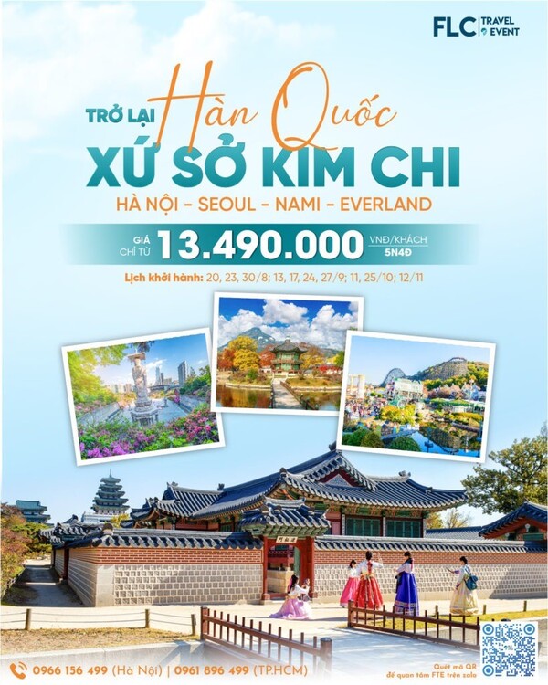 Mẫu poster tour du lịch Hàn Quốc với những biểu tượng quốc gia