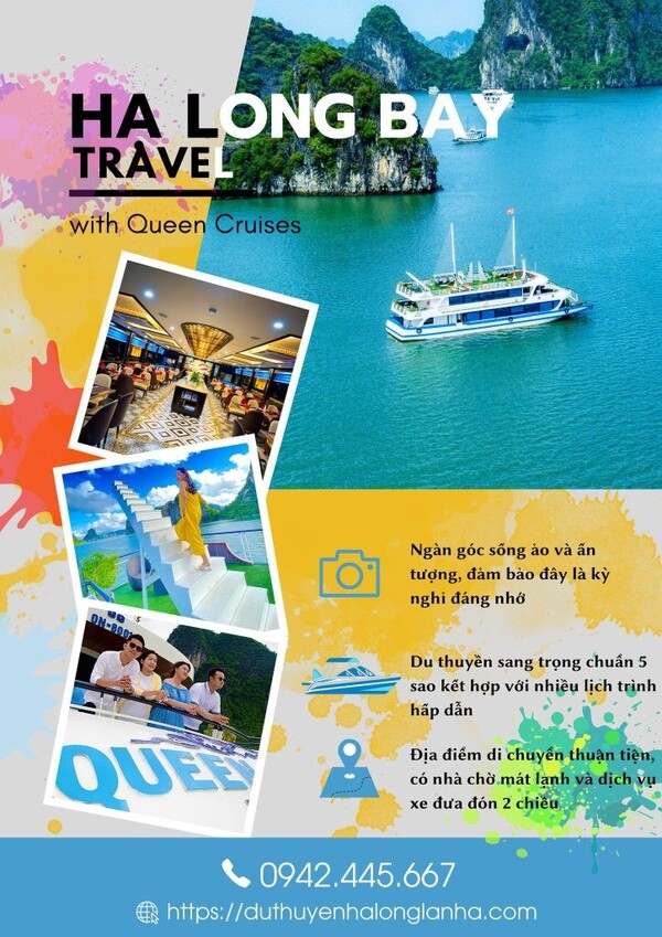 Mẫu poster du lịch Hạ Long với ảnh chụp Vịnh Hạ Long từ trên cao